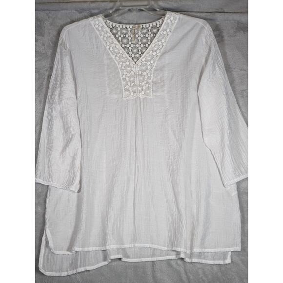 Grand and Green Tunic top XL Rayon/Nylon Bust 43" Len 28.5' Sleeves 3/4 19"Lace - Picture 1 of 13